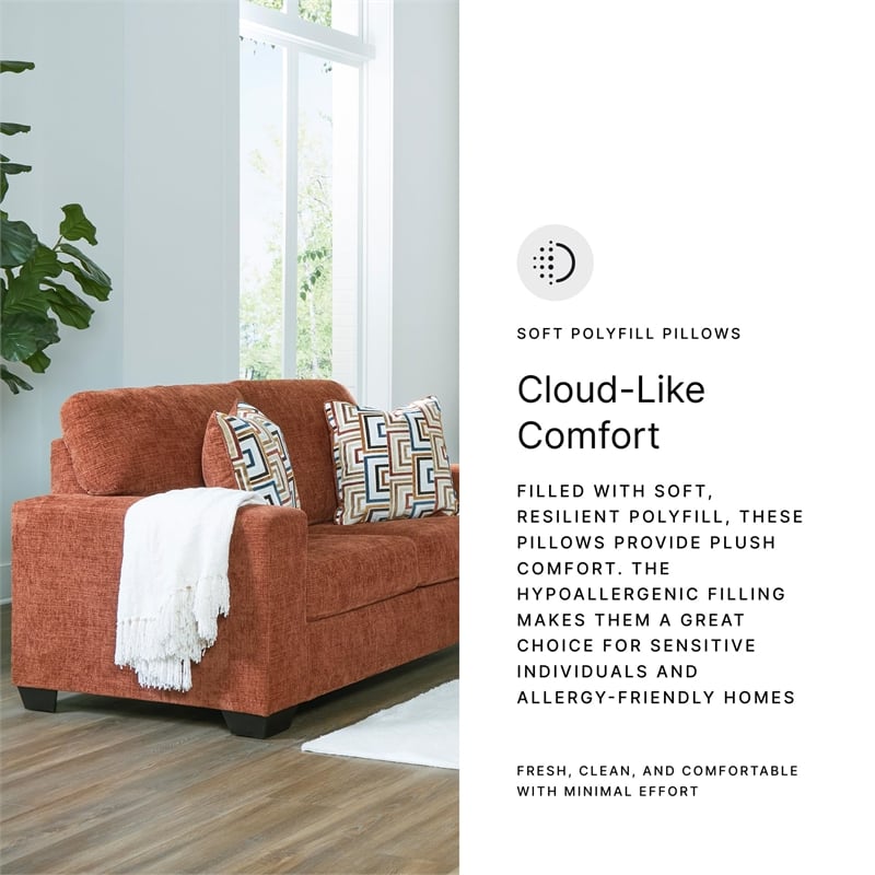 Bowery Hill Burnt Orange Polyester Loveseat with Accent Pillows