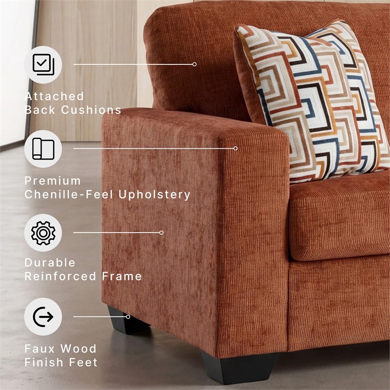 Bowery Hill Burnt Orange Polyester Loveseat with Accent Pillows