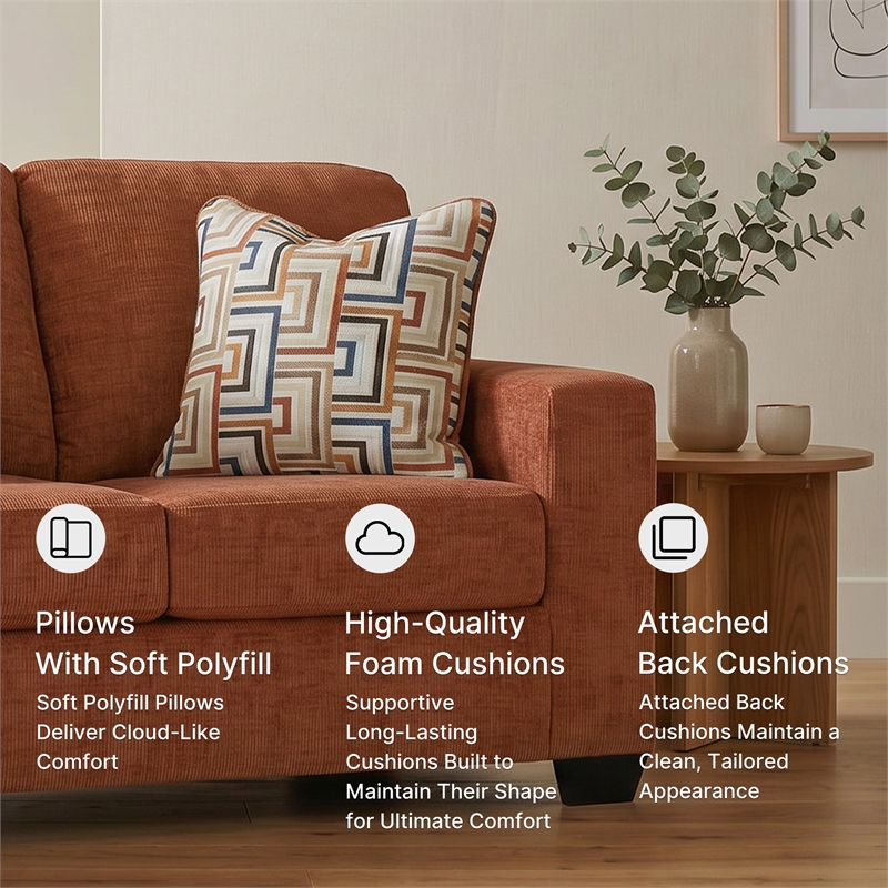 Bowery Hill Burnt Orange Polyester Loveseat with Accent Pillows