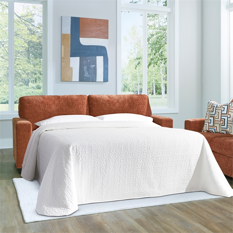 Bowery Hill Burnt Orange Queen Sofa Sleeper with Memory Foam Bed