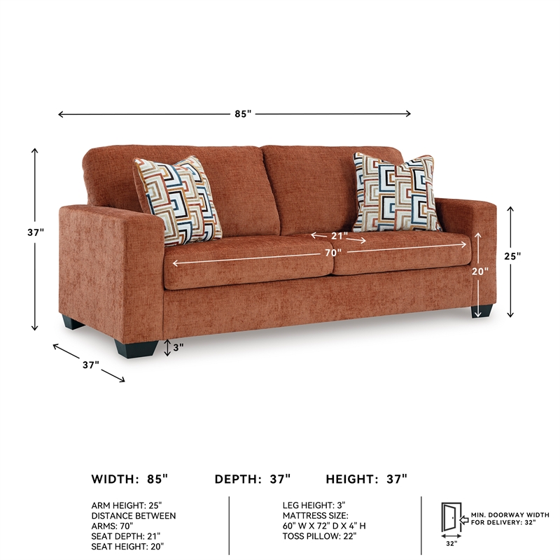 Bowery Hill Burnt Orange Queen Sofa Sleeper with Memory Foam Bed