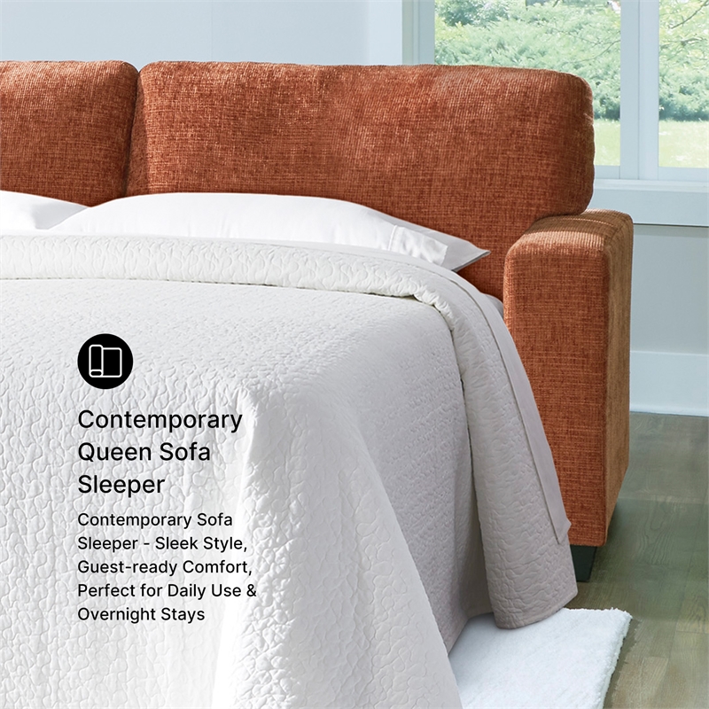 Bowery Hill Burnt Orange Queen Sofa Sleeper with Memory Foam Bed