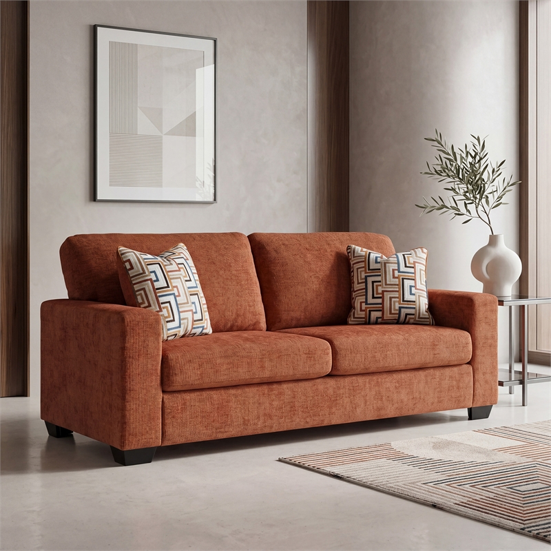 Bowery Hill Burnt Orange Queen Sofa Sleeper with Memory Foam Bed