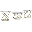 Bowery Hill Champagne 3-Piece Drum Accent Table Set with Glass Tops
