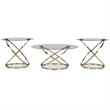 Bowery Hill Champagne 3-Piece Drum Accent Table Set with Glass Tops