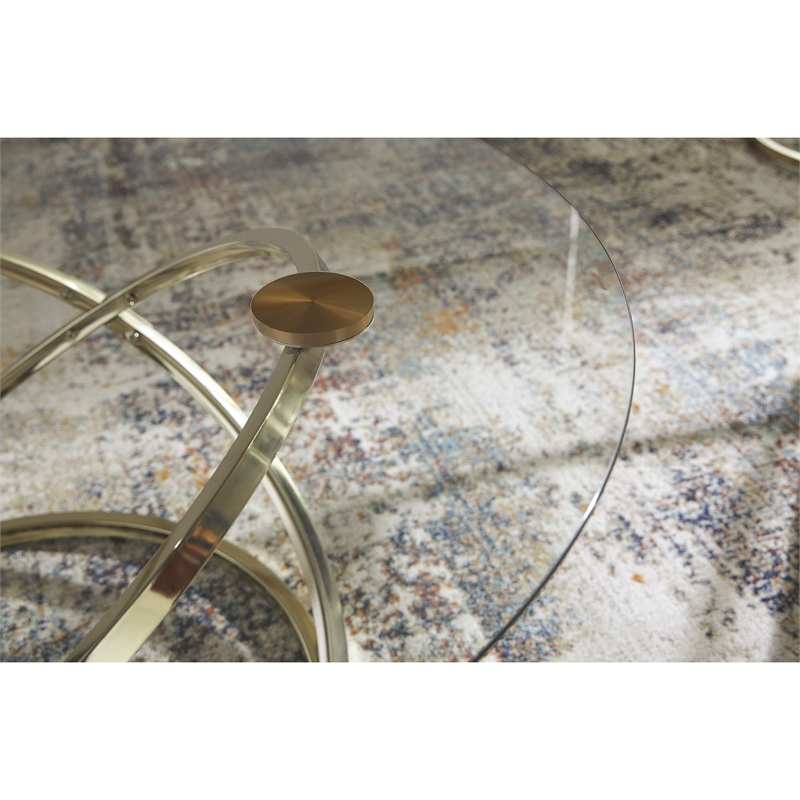 Bowery Hill Champagne 3-Piece Drum Accent Table Set with Glass Tops
