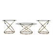 Bowery Hill Champagne 3-Piece Drum Accent Table Set with Glass Tops