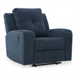 Bowery Hill Blue Recliner with Tufted Back and Pull Tab Recline