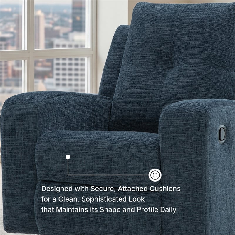 Bowery Hill Blue Recliner with Tufted Back and Pull Tab Recline