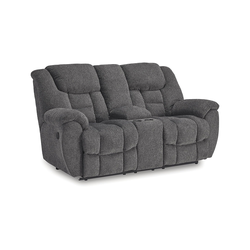 Bowery Hill Charcoal Gray Reclining Loveseat with Storage Console