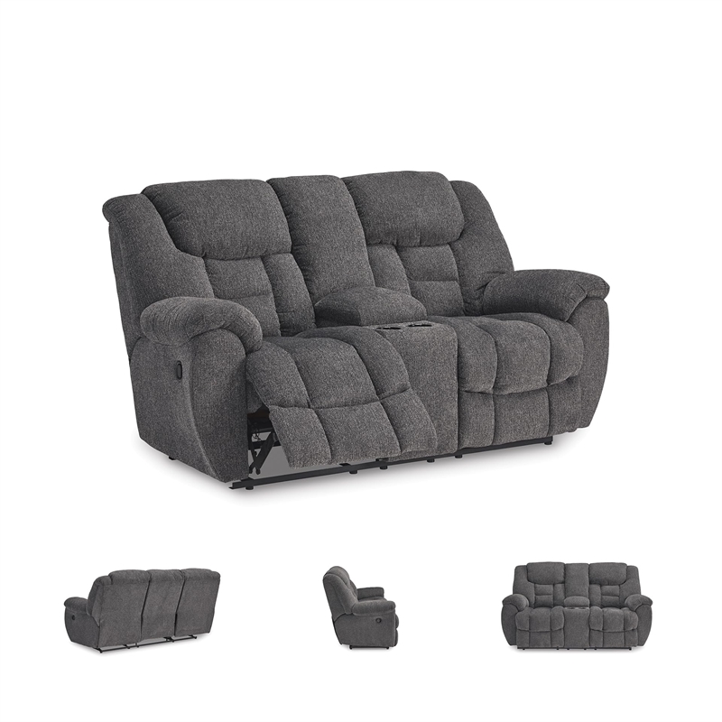 Bowery Hill Charcoal Gray Reclining Loveseat with Storage Console