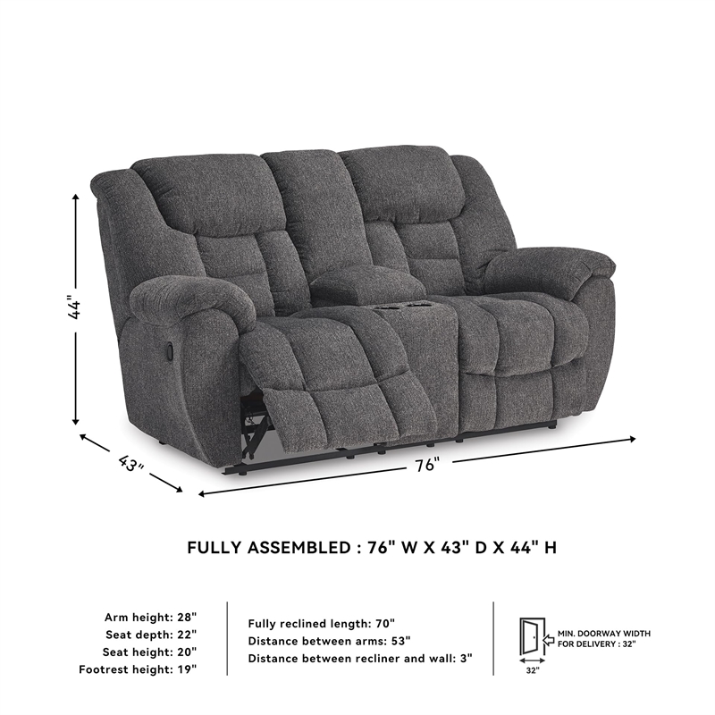 Bowery Hill Charcoal Gray Reclining Loveseat with Storage Console