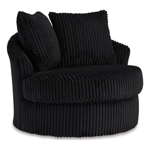 Bowery Hill Onyx Corduroy 360-Degree Swivel Chair with Pillows