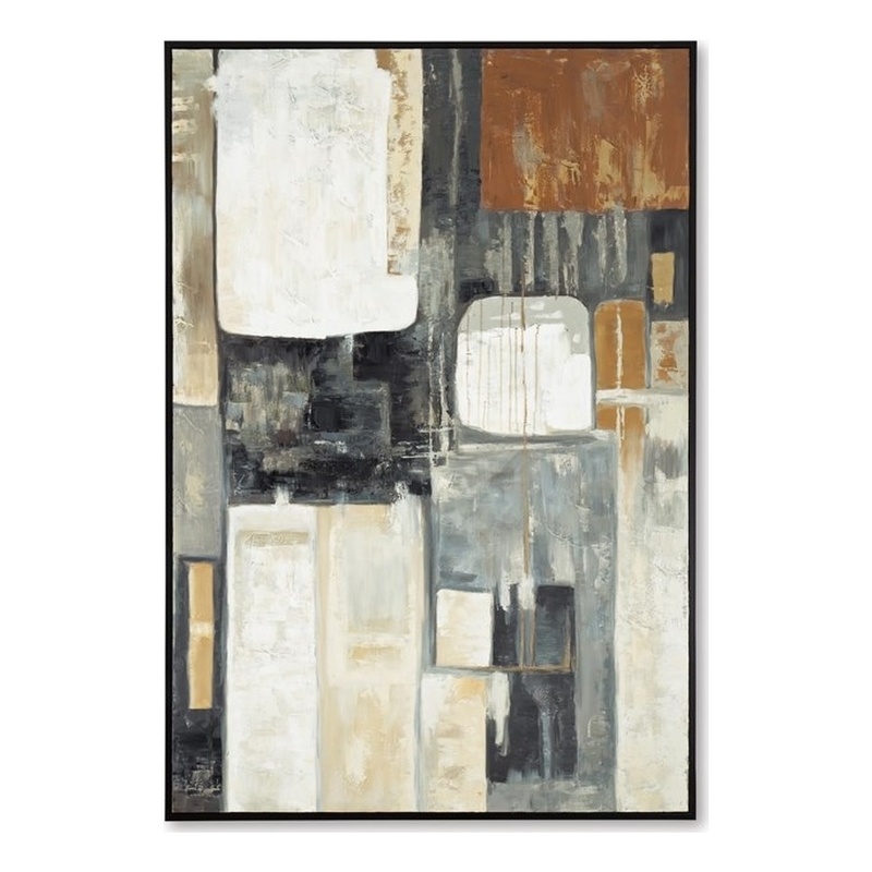 Bowery Hill Framed Hand-Painted Abstract Wall Art in Brown & Gray