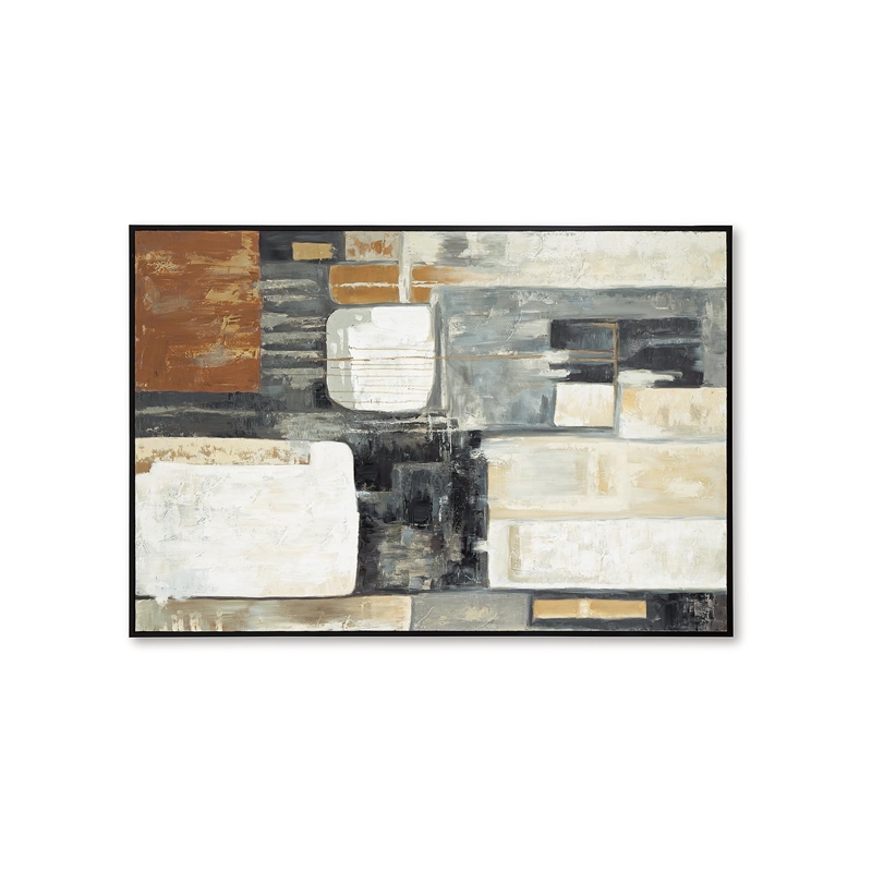 Bowery Hill Framed Hand-Painted Abstract Wall Art in Brown & Gray