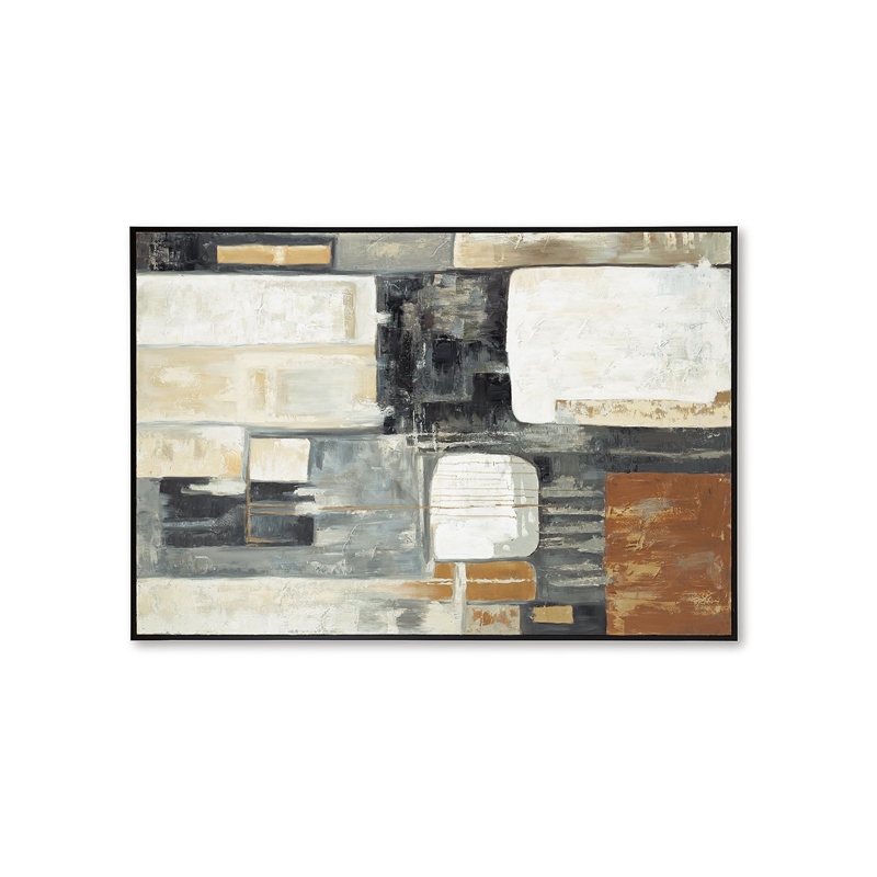 Bowery Hill Framed Hand-Painted Abstract Wall Art in Brown & Gray