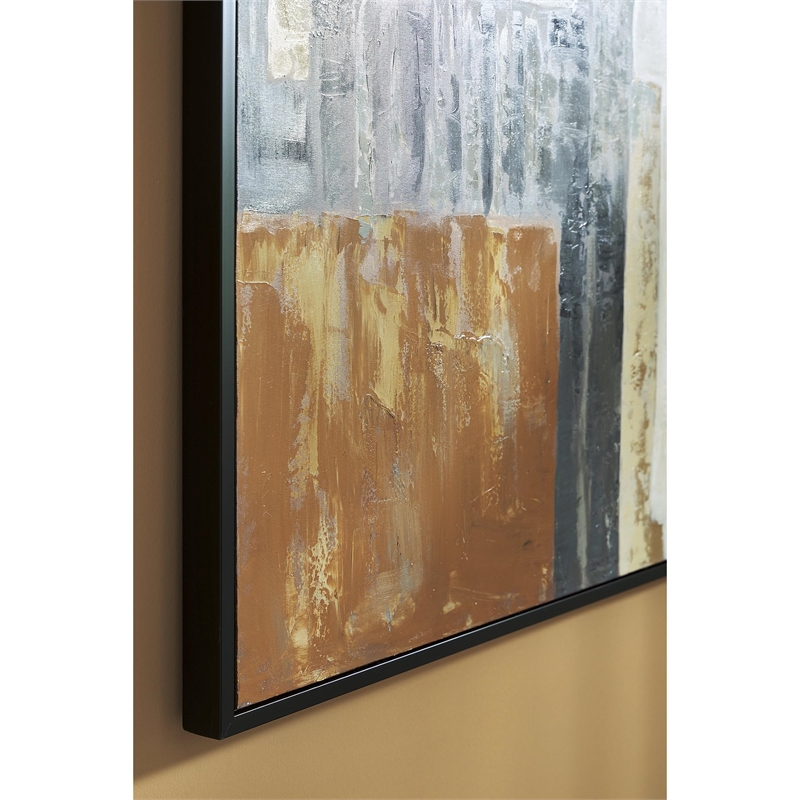 Bowery Hill Framed Hand-Painted Abstract Wall Art in Brown & Gray