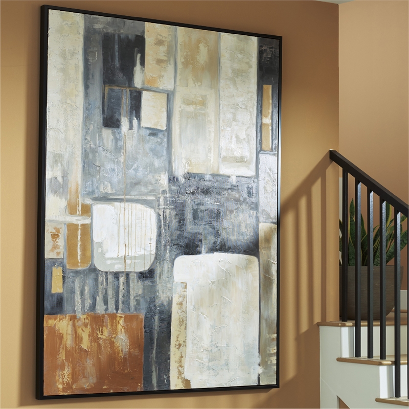 Bowery Hill Framed Hand-Painted Abstract Wall Art in Brown & Gray