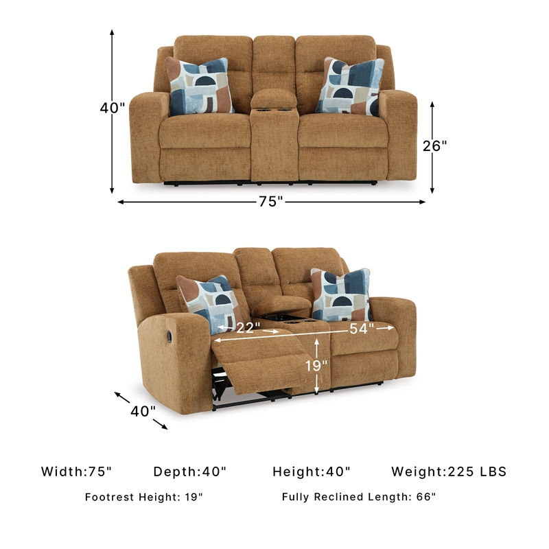 Bowery Hill Brown Reclining Loveseat with Console and Track Arms