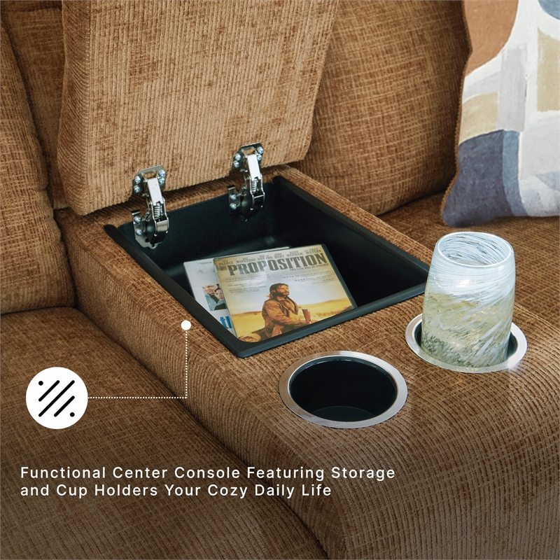 Bowery Hill Brown Reclining Loveseat with Console and Track Arms