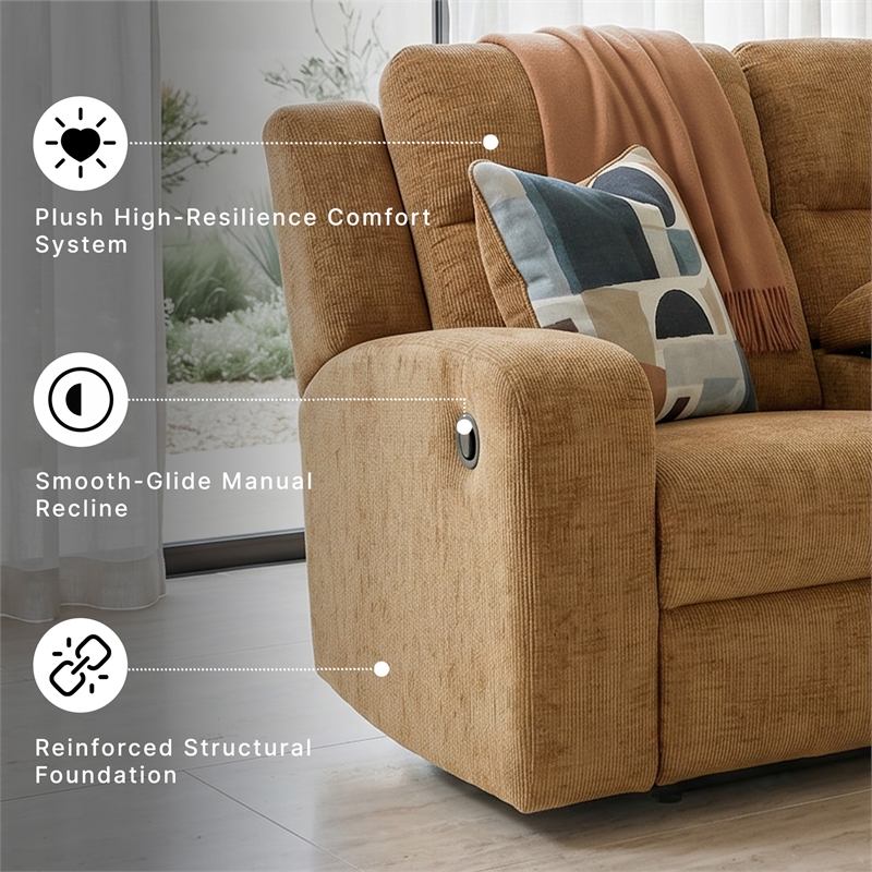 Bowery Hill Brown Reclining Loveseat with Console and Track Arms