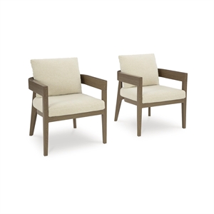 Bowery Hill Set of 2 Brown Outdoor Dining Arm Chairs with Cushions