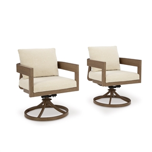 Bowery Hill Set of 2 Outdoor Swivel Dining Chairs with Cushions