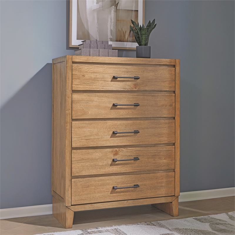 Bowery Hill Light Brown 5-Drawer Chest with Darkened Bronze Pulls