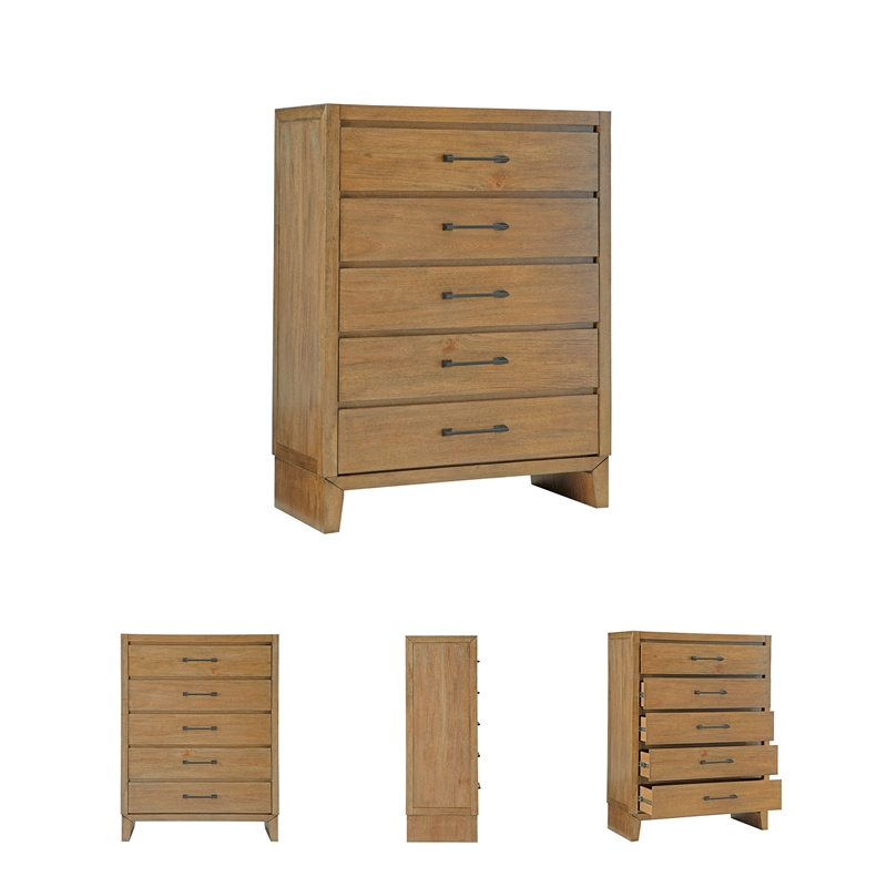 Bowery Hill Light Brown 5-Drawer Chest with Darkened Bronze Pulls