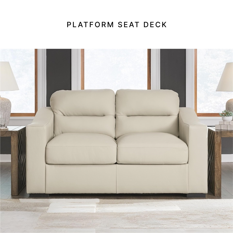 Bowery Hill Almond Leather Loveseat with Low-Profile Accent Legs