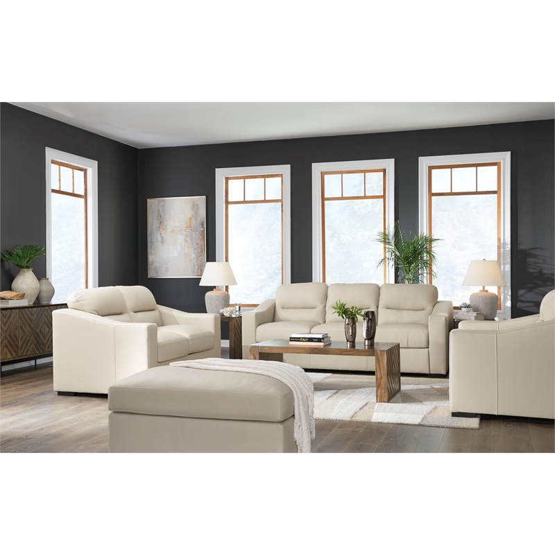 Bowery Hill Almond Leather Loveseat with Low-Profile Accent Legs