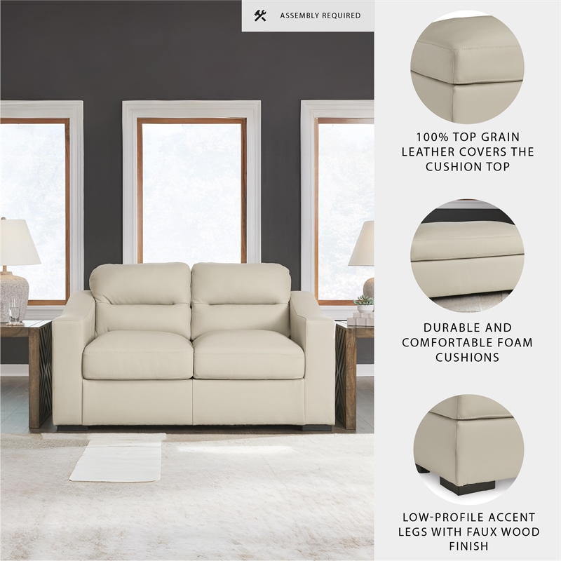 Bowery Hill Almond Leather Loveseat with Low-Profile Accent Legs