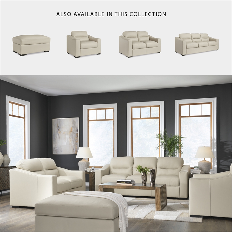 Bowery Hill Almond Leather Loveseat with Low-Profile Accent Legs