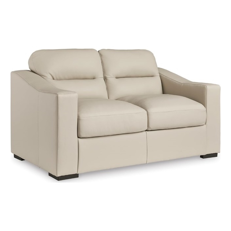 Bowery Hill Almond Leather Loveseat with Low-Profile Accent Legs