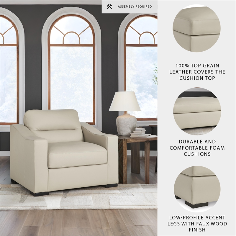 Bowery Hill Almond Leather Oversized Chair with Refined Lines