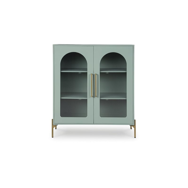 Bowery Hill Light Green Accent Cabinet with Arched Fluted Glass Doors