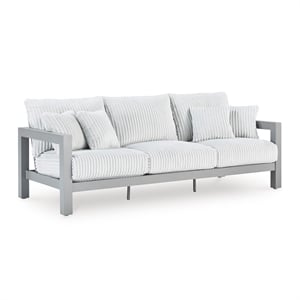 Bowery Hill Gray Outdoor Patio Sofa with Corded Nuvella Cushions