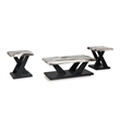 Bowery Hill Black 3-Piece Table Set with Faux White Marble Tops