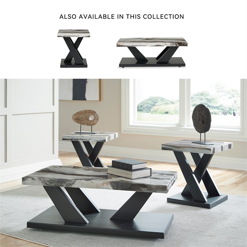 Bowery Hill Black 3-Piece Table Set with Faux White Marble Tops