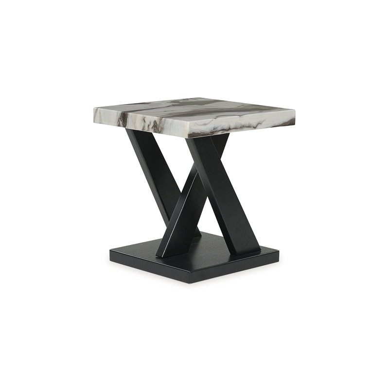 Bowery Hill Black 3-Piece Table Set with Faux White Marble Tops