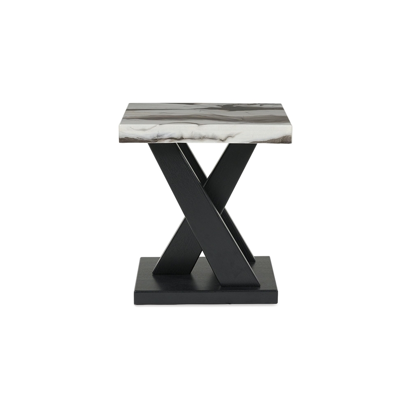 Bowery Hill Black 3-Piece Table Set with Faux White Marble Tops