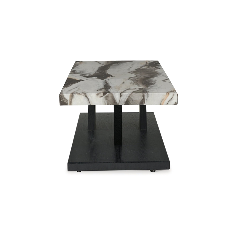 Bowery Hill Black 3-Piece Table Set with Faux White Marble Tops