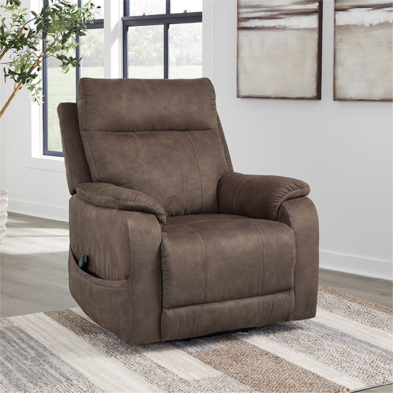 Bowery Hill Brown Faux Leather Power Lift Recliner with Massage