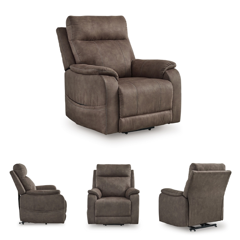 Bowery Hill Brown Faux Leather Power Lift Recliner with Massage