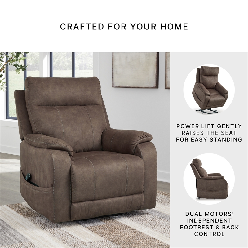 Bowery Hill Brown Faux Leather Power Lift Recliner with Massage