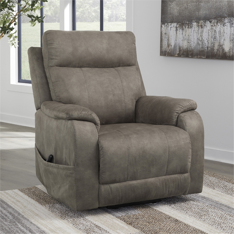 Bowery Hill Gray Faux Leather Power Lift Recliner with Massage