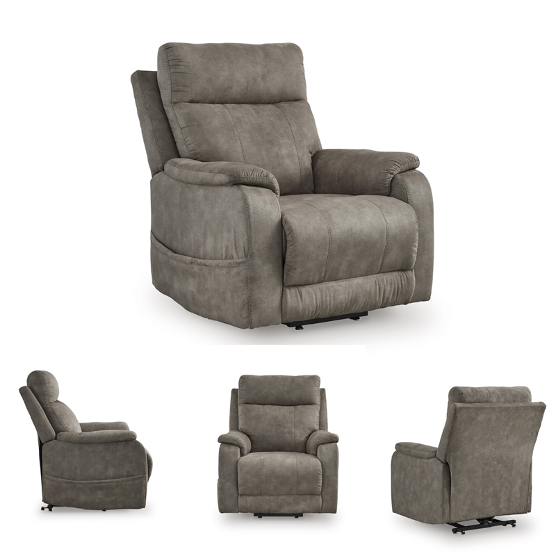 Bowery Hill Gray Faux Leather Power Lift Recliner with Massage
