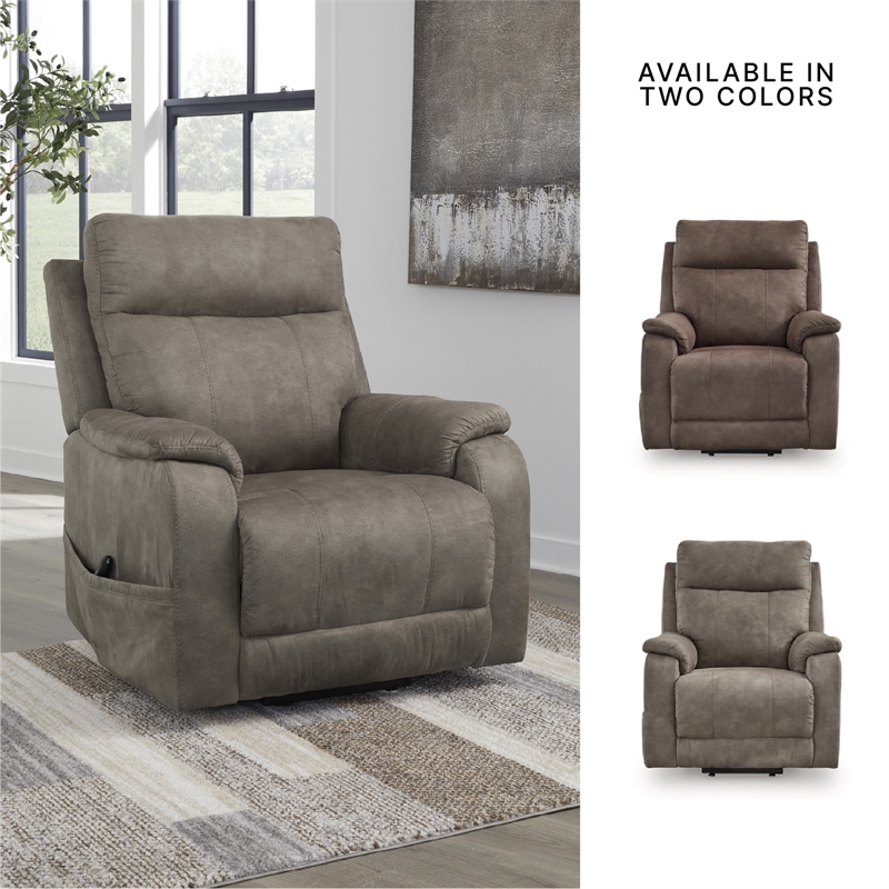 Bowery Hill Gray Faux Leather Power Lift Recliner with Massage