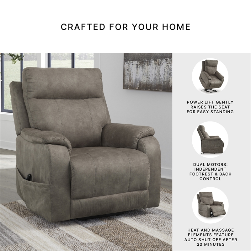 Bowery Hill Gray Faux Leather Power Lift Recliner with Massage