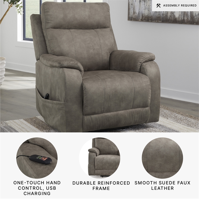 Bowery Hill Gray Faux Leather Power Lift Recliner with Massage